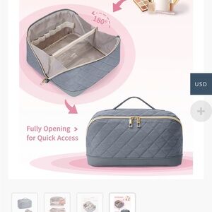 Quilted Gray Travel Makeup Bag